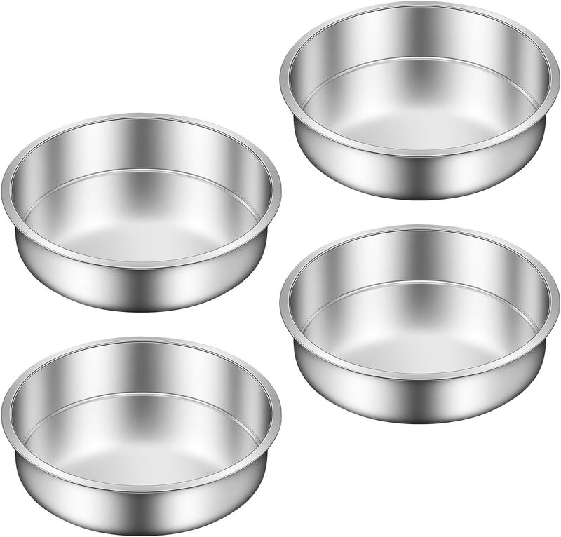Ohtomber 8 Inch Cake Pan - Set of 4 Stainless Steel Round Layer Cake Baking Pans Molds, Tins, Stackable Baking Set, Even Heating, Dishwasher Safe Non-Toxic Bakeware Dish for Birthday Wedding Christmas - Image 1